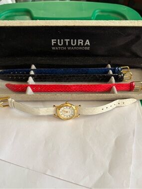 Vintage Futura Women's Interchangeable Strap Watch Red,White,Blue and Black